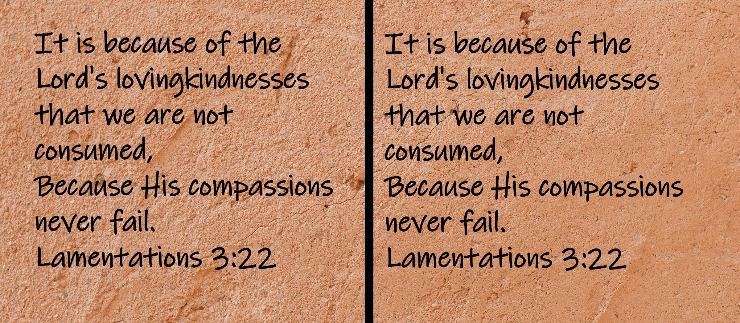 It is because of the Lord's lovingkindness that we are not consumed, because His compassions never fail. Lamentations 3:22