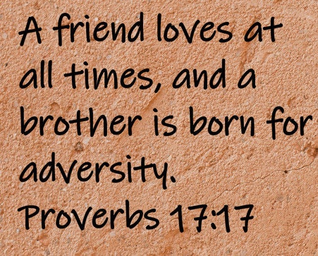A friend loves at all times, and a brother is born for adversity.  Proverbs 17:17