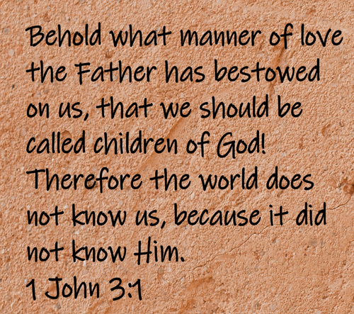 Behold what manner of love the Father has bestowed on us, that we should be called children of God! Therefore the world does not know us, because it did not know Him.  1 John 3:1