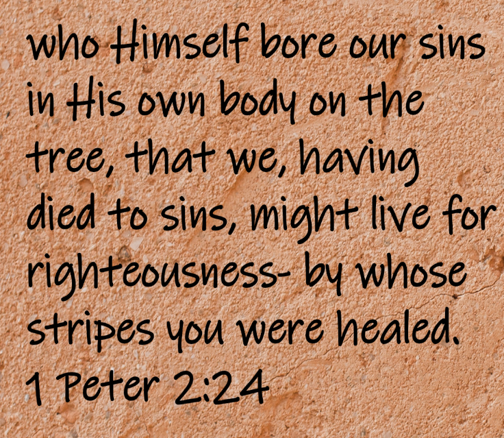 who Himself bore our sins in His own body on the tree, that we, having died to sins, might live for righteousness - by whose stripes you were healed.  1 Peter 2:24