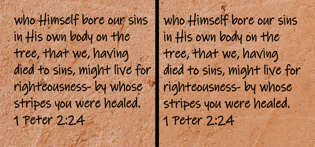 who Himself bore our sins in His own body on the tree, that we, having died to sins, might live for righteousness - by whose stripes you were healed.  1 Peter 2:24