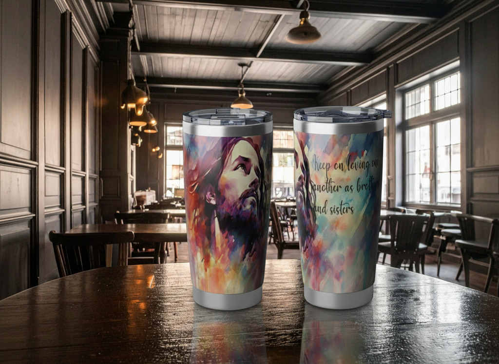 Jesus watercolor portrait tumbler | colorful abstract traveler art 20oz