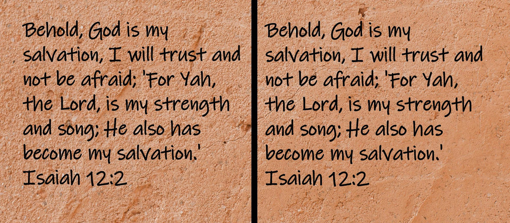 Behold, God is my salvation, I will trust and not be afraid; 'For Yah, the Lord, is my strength and song; He also has become...  Isaiah 12:2