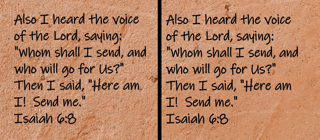 Also I heard the voice of the Lord, saying, Whom shall I send, and who will go for Us?  Then I said, Here am I!  Send me.  Isaiah 6:8