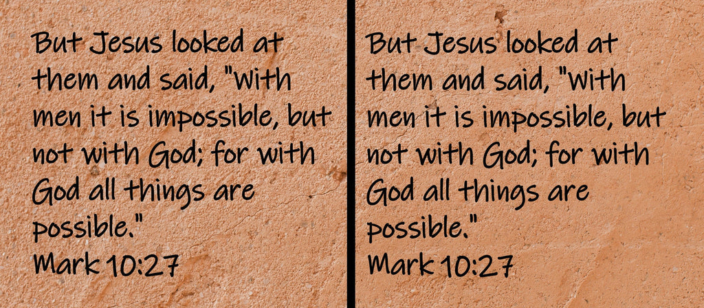 But Jesus looked at them and said, "With men it is impossible, but not with God; for with God all things are possible."  Mark 10:27