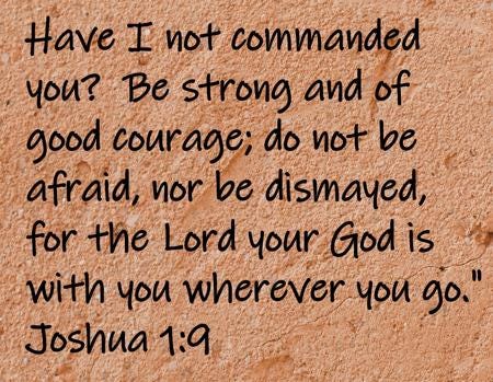 Have I not commanded you?  Be strong and of good courage; do not be afraid, nor be dismayed, for the Lord your God is with you... Joshua 1:9