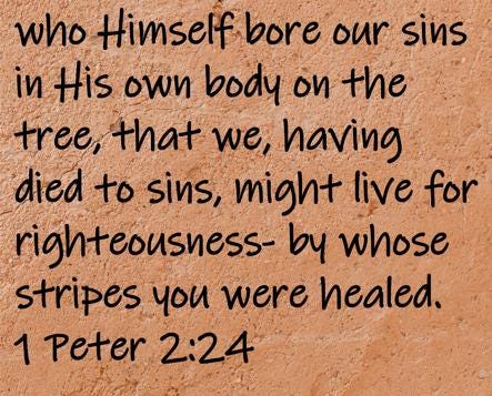 who Himself bore our sins in His won body on the tree, that we, having died to sins, might live for righteousness - by whose... 1 Peter 2:24