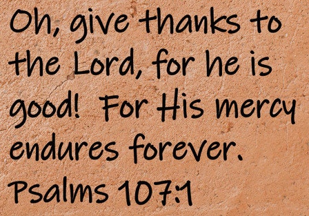 Oh, give thanks to the Lord, for he is good! For His mercy endures forever.  Psalms 107:1