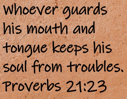 Whoever guards his mouth and tongue keeps his soul from troubles.  Proverbs 21:23