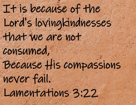 It is because of the Lord's lovingkindness that we are not consumed, because His compassions never fail. Lamentations 3:22