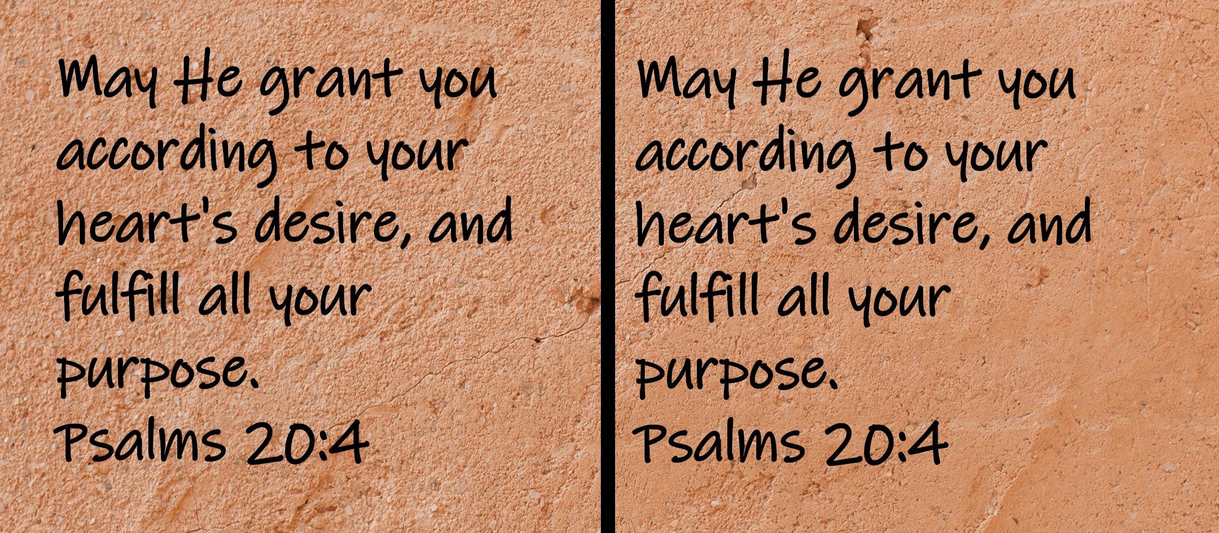 May He grant you according to your heart's desire, and fulfill all your purpose.  Psalms 20:4