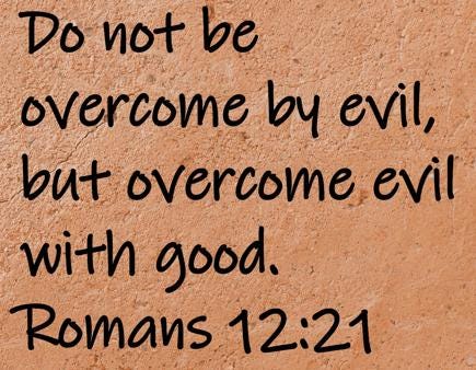Do not be overcome by evil, but overcome evil with good.  Romans 12:21