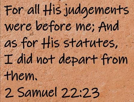 For all His judgements were before me; and as for His statutes, I did not depart from them.  2 Samuel 22:23