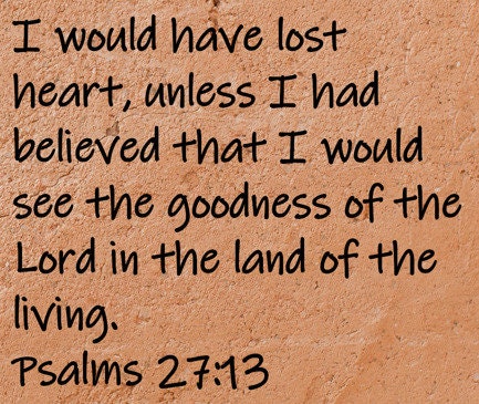 I would have lost heart, unless I had believed that I would see the goodness of the Lord in the land of the living. Psalms 27:13