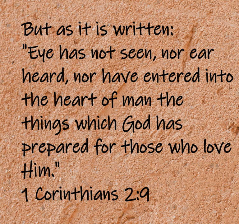 1 Corinthians 2:9 But as it is written; "Eye has not seen, nor ear heard, nor have entered into the heart of man the things which God has prepared for those who love Him."