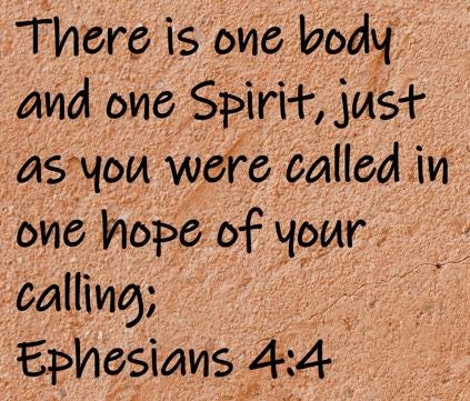 There is one body and one Spirit, just as you were called in one hope of your calling;  Ephesians 4:4