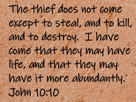 The thief does not come except to steal, and to kill, and to destroy.  I have come that they may have life, and that they may have it...