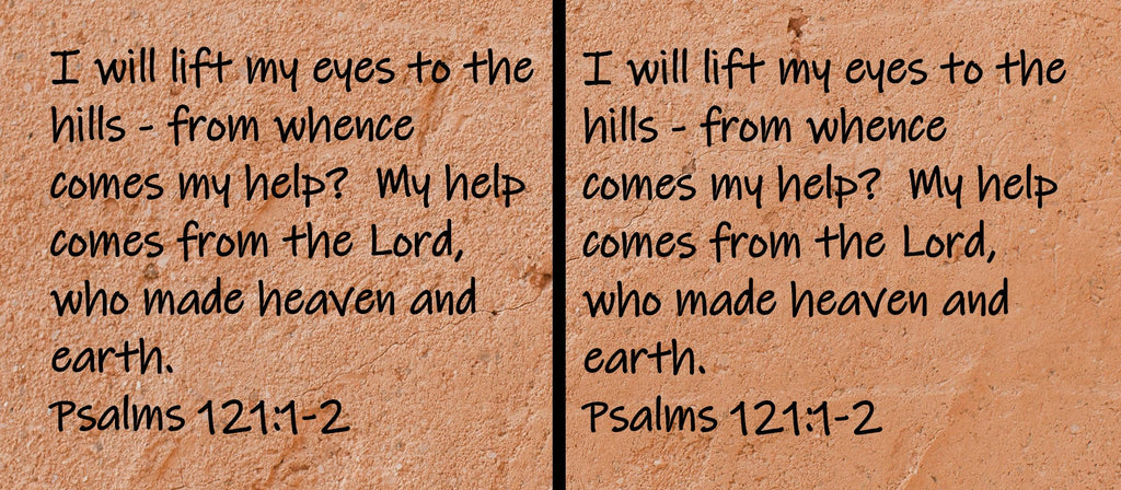 I will lift my eyes to the hills - from whence comes my help?  My help comes from the Lord, who made heaven and earth.  Psalms 121:1-2