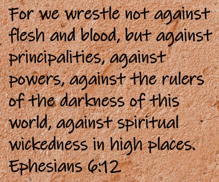 For we wrestle not against flesh and blood, but against principalities, against powers, against rulers of the darkness of this world, against spiritual wickedness in high places.  Ephesians 6:12