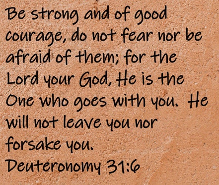 Be strong and of good courage, do not fear nor be afraid of them; for the Lord your God, He is the One who goes with you. He will not leave you nor forsake you.  Deuteronomy 31:6