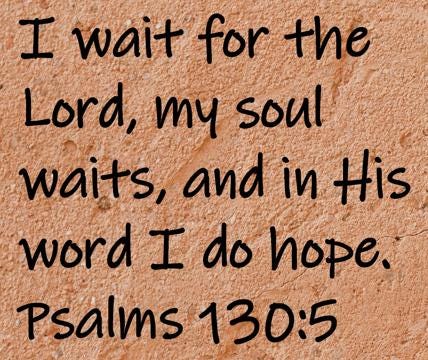 I wait for the Lord, my soul waits, and in His word I do hope.  Psalms 130:5