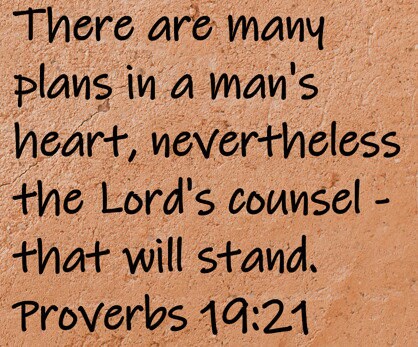 There are many plans in a man's heart, nevertheless the Lord's counsel - that will stand.  Proverbs 19:21