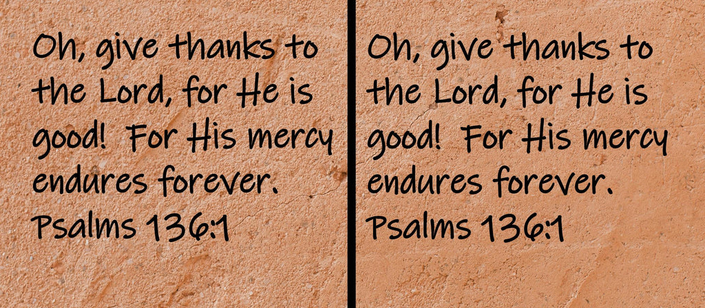 Oh, give thanks to the Lord, for He is good!  For His mercy endures forever.  Psalms 136:1