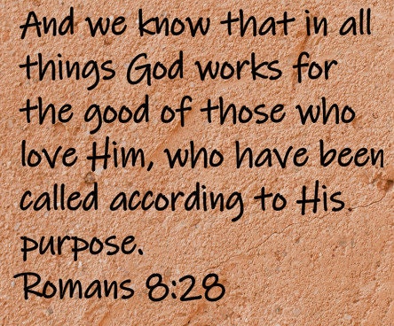 And we know that in all things God works for the good of those who love Him, who have been called according to His purpose.  Romans 8:28