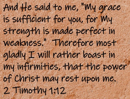 And He said to me, "My grace is sufficient for you, for My strength is made perfect in weakness."  Therefore most gladly I will rather...