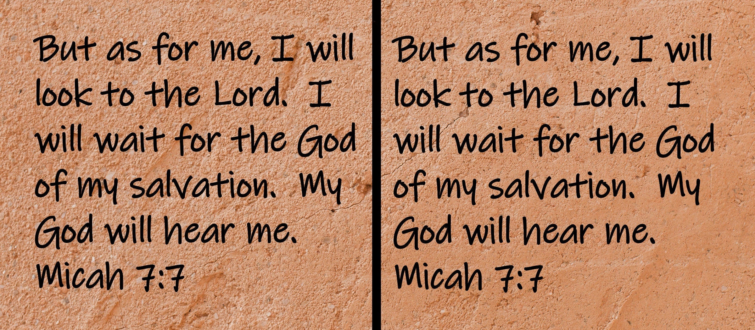 But as for me, I will look to the Lord. I will wait for the God of my salvation. My God will hear me.  Micah 7:7